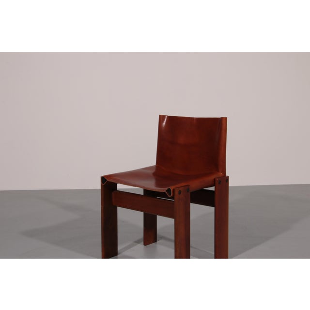 Walnut and Cognac Saddle Leather Monk Chairs by Afra and Tobia Scarpa, 1970, Set of 6 For Sale - Image 6 of 14