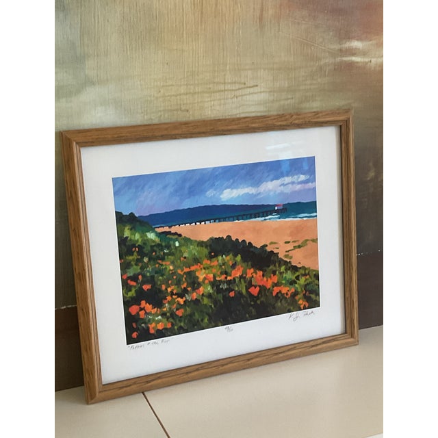 Wood Late 20th Century Poppies + the Pier — Limited Edition Coastal Print Numbered and Signed by Artist Ken For Sale - Image 7 of 10