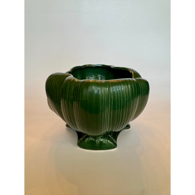 Vintage Art Deco Style Wavy Decorative Ceramic Bowl, Forest Green For Sale - Image 4 of 8