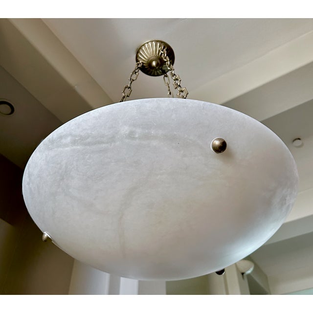 Large French Directoire Style Alabaster Chandelier Pendant Light For Sale In Palm Springs - Image 6 of 16