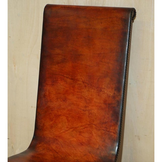 Spanish Brown Leather & Oak Dining Chairs by Pierre Lottier for Alamazan, Set of 6 For Sale - Image 5 of 18