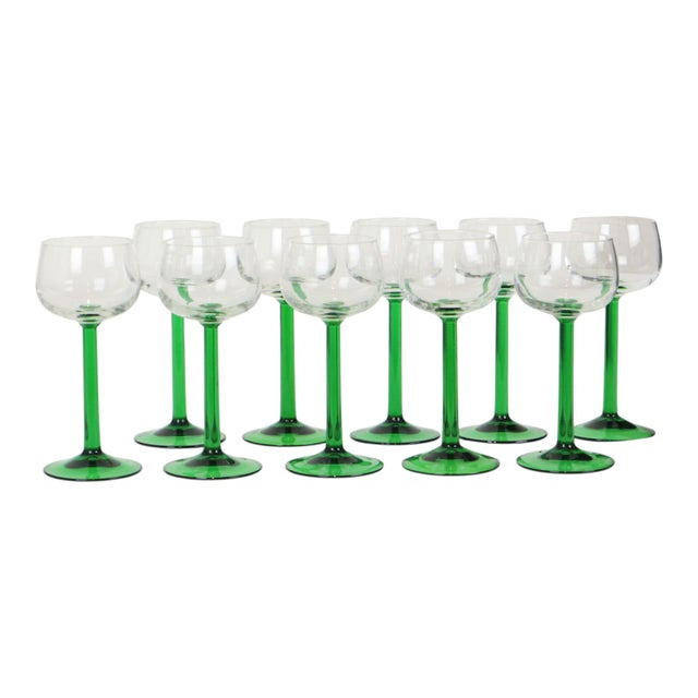 Vintage Alsace Wine Glasses with Green Stems from Luminarc, 1970s, Set of 10 For Sale - Image 14 of 18