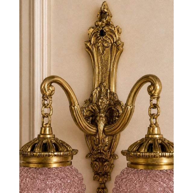1980s French Louis XVI Gold Purple Crystal Wall Lamps Sconces-Pair For Sale - Image 13 of 14