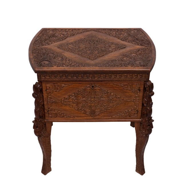Indonesian Hand Carved Treasure Box on Stand, 1920s For Sale - Image 9 of 13