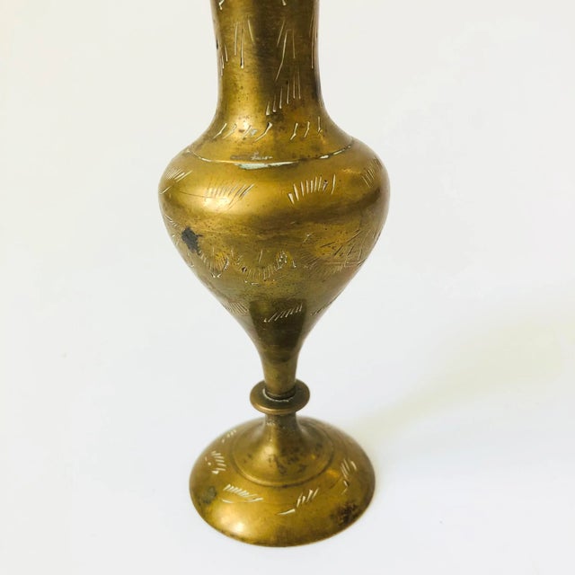 Hollywood Regency Etched Brass Vase For Sale - Image 3 of 6