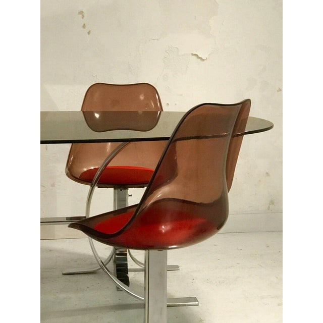 Postmodern Vintage Metal, Glass, and Acrylic Glass Dining Table & Chairs Set, Set of 5 For Sale - Image 3 of 13