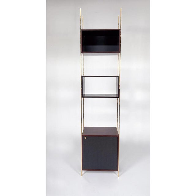 Brass and Wood Bookcase by Jules Wabbes for Mobilier Universel, Belgium, 1960s For Sale - Image 3 of 11
