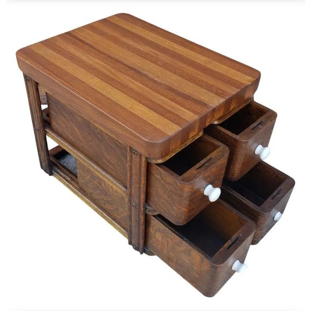 Victorian Victorian Tiger Oak Parquetry Sewing or Desk Top Chest of Drawers For Sale - Image 3 of 7