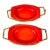 Vintage Mid-Century Modern 1960s Dynasty Ware Red Enamel Baking Serving Dishes Wicker Holders-a Pair For Sale