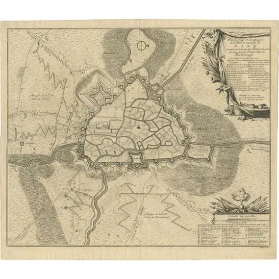 Early 18th Century Antique Map of the Siege of Gent by Dumont, 1729 For Sale - Image 5 of 5