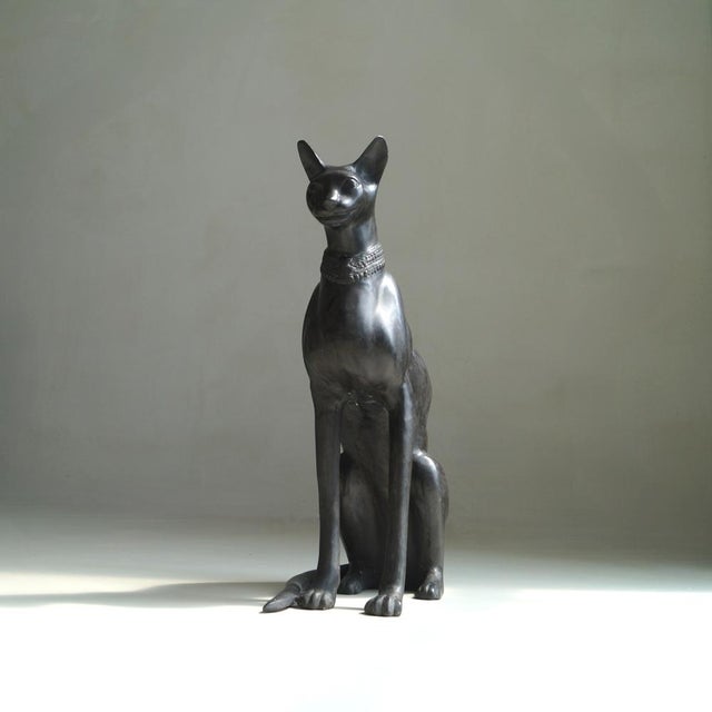 Metal Large Vintage Egyptian Revival Cat Sculpture, 1970s For Sale - Image 7 of 18