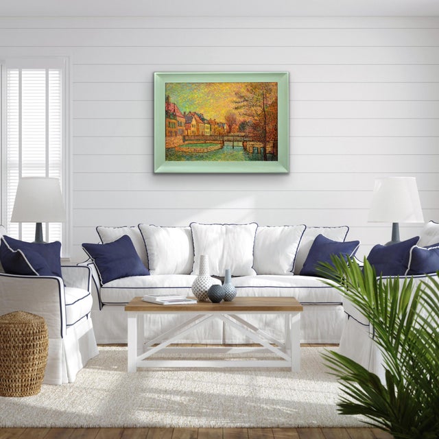 Jean Vollet, The River Eure, The Quarter of Chartres, Oil Painting, 1970s For Sale - Image 15 of 18