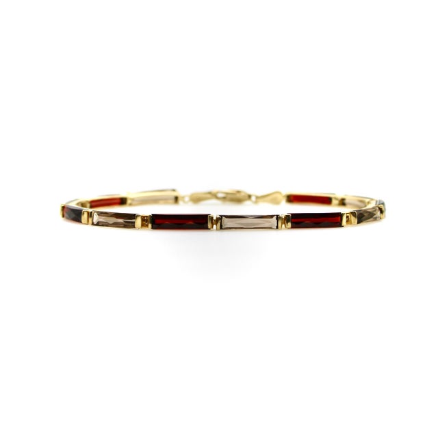 1960s Vintage 14k Gold Garnet and Smoky Quartz Bracelet For Sale - Image 4 of 9