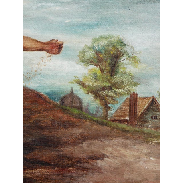 Naturalistic Pastoral Figurative Farm Painting of a Man Sowing Seeds in a Field, Late 19th Century For Sale - Image 12 of 12