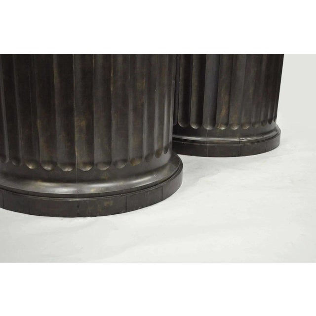 Wood Large Custom Wooden Fluted Column Pedestal W/ Faux Purple Agate Painted Top Pair For Sale - Image 7 of 12