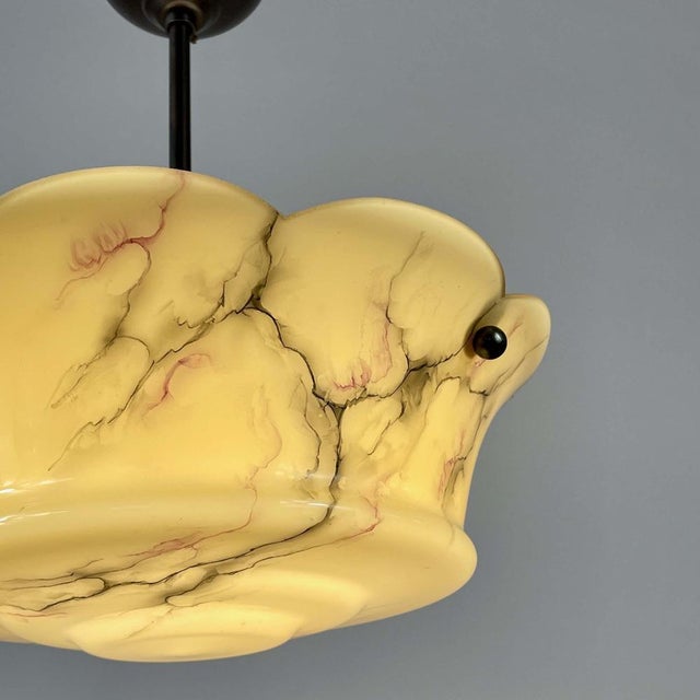 Art Deco Marbled Opaline & Brass Semi Flush Mount, Sweden, 1930s For Sale - Image 13 of 16