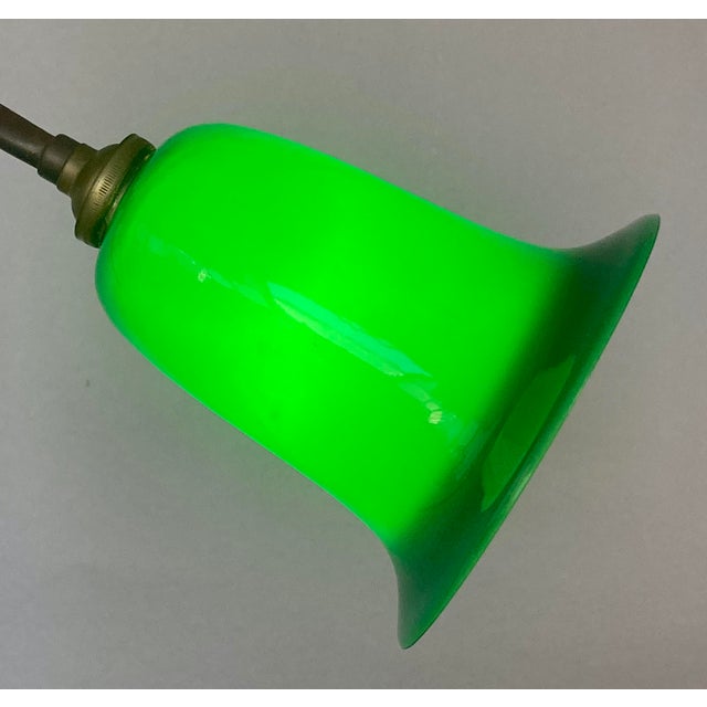 1970s French Table or Desk Lamp, Cased Green Shade, Bronze Finished Base, a Beauty! For Sale - Image 4 of 7