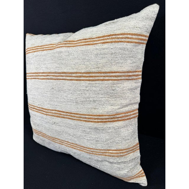 Turkish Hemp Pillow Cushion Natural Beige Rust Pillow Cushion Cover 24"x24" For Sale - Image 4 of 4