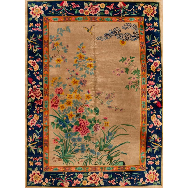 1920s Antique Colorful Chinese Nichols Wool Rug For Sale - Image 5 of 5