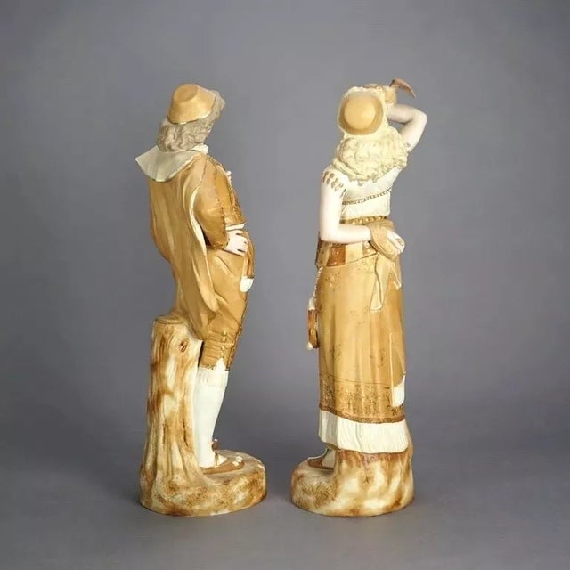 Pair of Antique Continental Porcelain Bisque Statues Courting Couple, Circa 1900 For Sale - Image 10 of 12