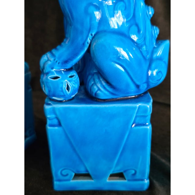Mid-Century Vintage Turquoise Blue Foo Dogs. Matching Pair For Sale - Image 11 of 12