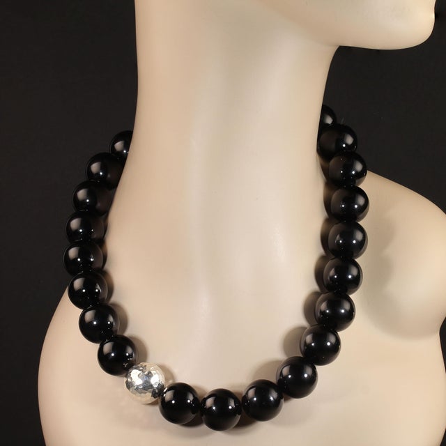 Ajd 20 Inch Awesome Black Onyx 20 MM Necklace With Pure Silver Focal For Sale - Image 4 of 5