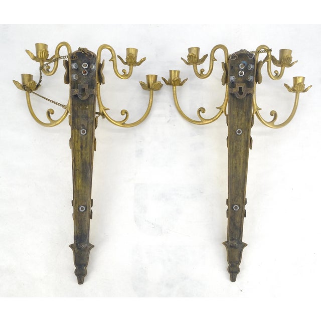 Pair of Antique Regency Revival Bronze Wall Sconces Candle Sticks MINT For Sale - Image 10 of 18
