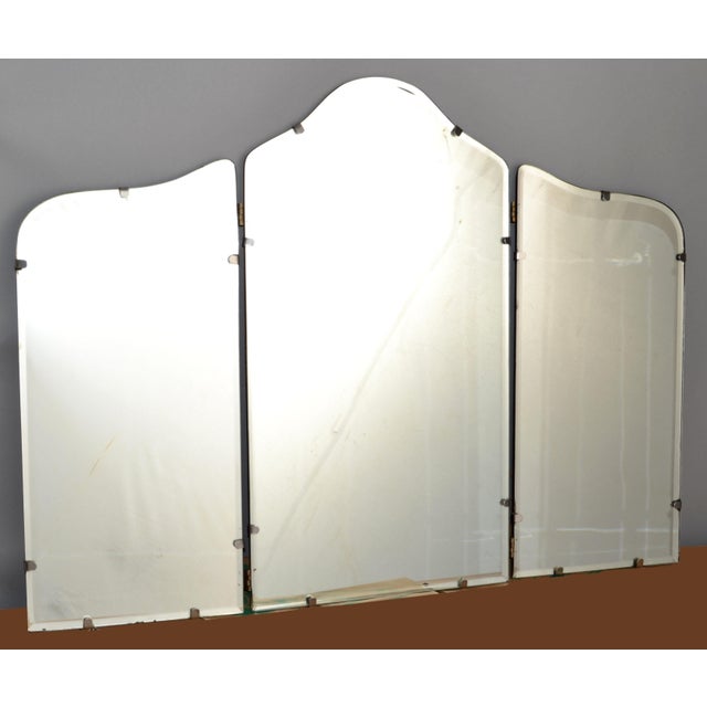 1930s French Art Deco Arched 3-Panel Beveled Mantel Vanity Wall Mirror For Sale - Image 12 of 12