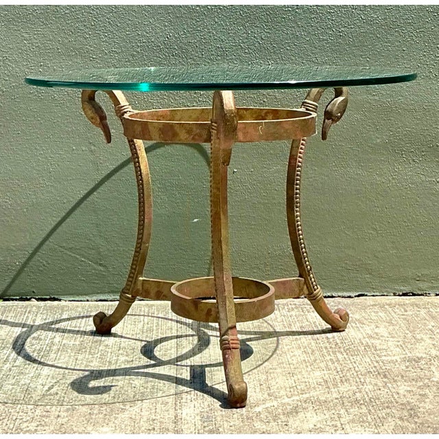Mid-Century Modern Vintage Gilt Gipped Swan Drinks Table For Sale - Image 3 of 12