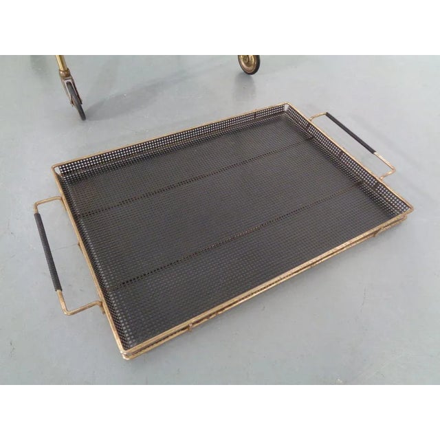 Black French Brass Tea Cart Attributed to Mathieu Matégot, 1950s For Sale - Image 8 of 18