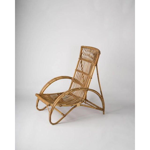 1960s Midcentury Rattan Lounge Chair in the Style of Audoux Minet, France, 1960s For Sale - Image 5 of 13