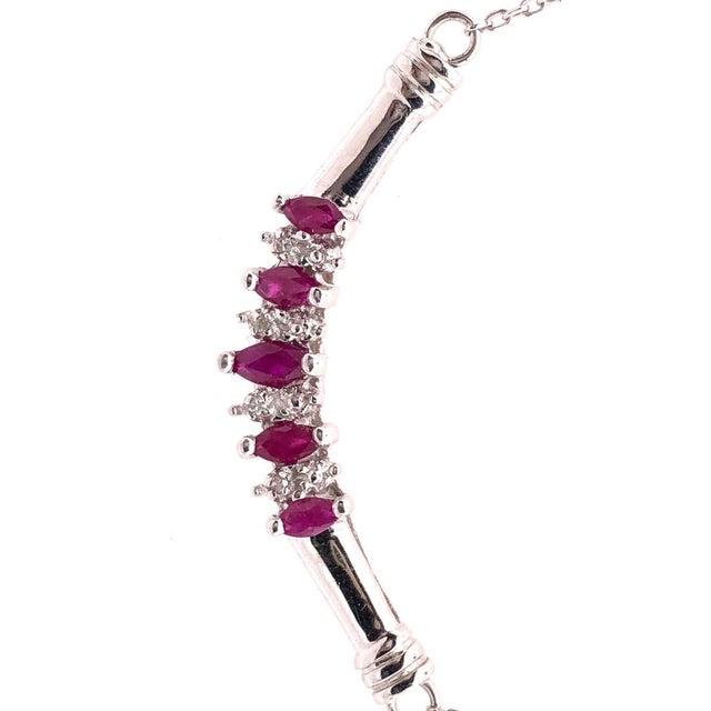 White 14 Karat Gold Cable Necklace With Ruby and Diamond Soldered Pendant 0.10 TDW For Sale - Image 8 of 9