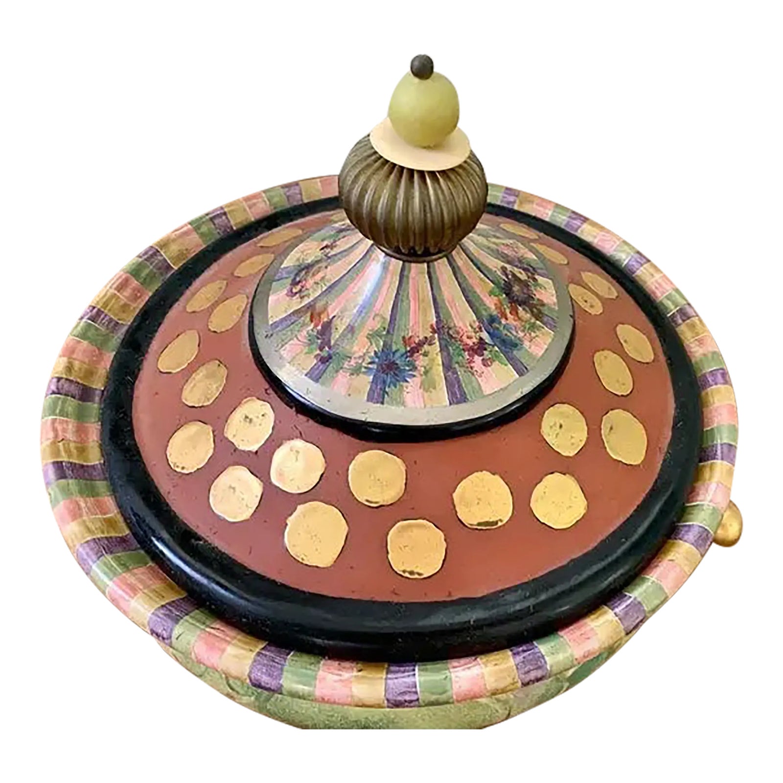 1990s MackenzieChilds Hand Painted "Piece De Resistance" Lidded Tureen