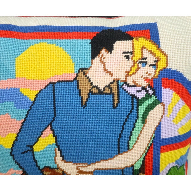 1970s Retro Couple Sporty Scene Needlepoint Pillow, c.1970 For Sale - Image 5 of 10