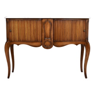Vintage French Style Marble Top Console Table Tambour Doors For Sale