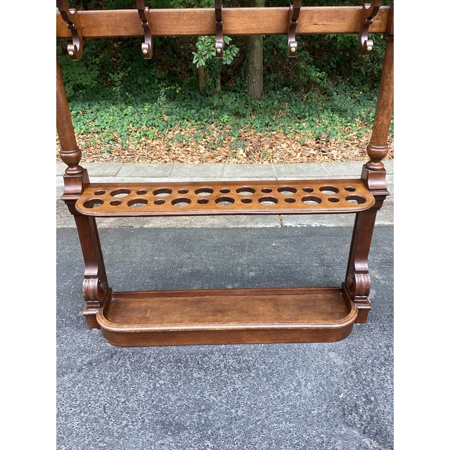 Brown Late 19th-Century Victorian Carved Wood Hall Tree & Umbrella Stand, Circa 1890 For Sale - Image 8 of 10