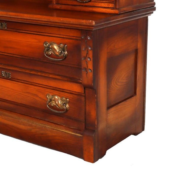 Antique Spoon Carved Oak Low Dresser With Dressing Mirror & Hat Box C1900 For Sale - Image 10 of 14