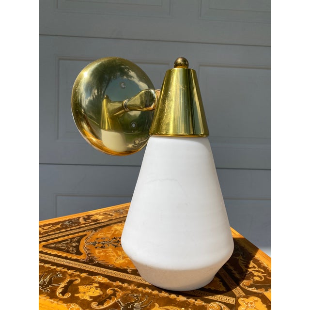 Metal Mid-Century Modern Brass and Frosted Brass Wall Mount Sconce For Sale - Image 7 of 7