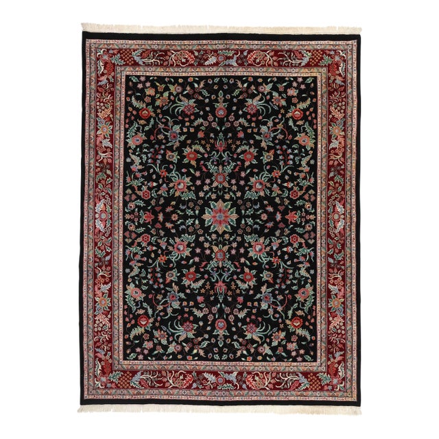 Vintage Black Indian Botanical Rug - 09'00 X 12'00. For Sale