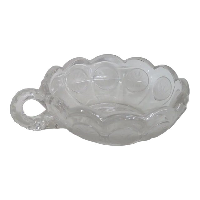 Fostoria Coin Glass Clear Eagle and Torch Nappy Candy Dish With Handle For Sale
