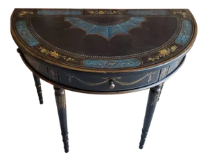 Lane Venture Bespoke Black & Gilt Painted Demilune Console Table