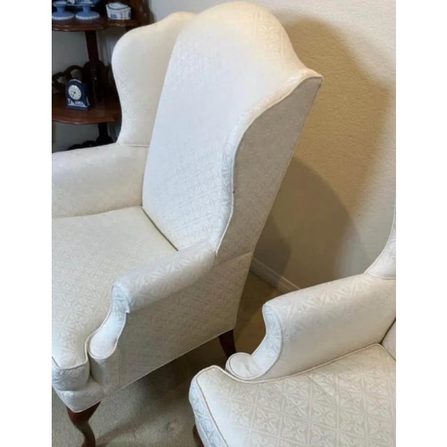Late 20th Century Vintage Pair of Queen Anne Style Wingback Chairs For Sale - Image 5 of 10