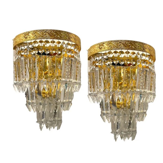 Large Brass Crystal Sconces, 1980s, Set of 2 For Sale - Image 13 of 13