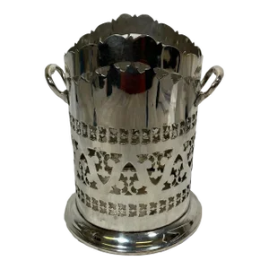 Antique Maxfield & Sons 2 Handled Silver Plate Wine Siphon Stand/ Wine Bottle Sleeve With Intricate Cutout Design Made in England - Circa 1855