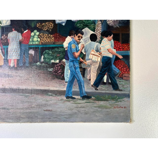 1980's Napoleon Havana Street Market Scene Oil Painting For Sale - Image 4 of 9