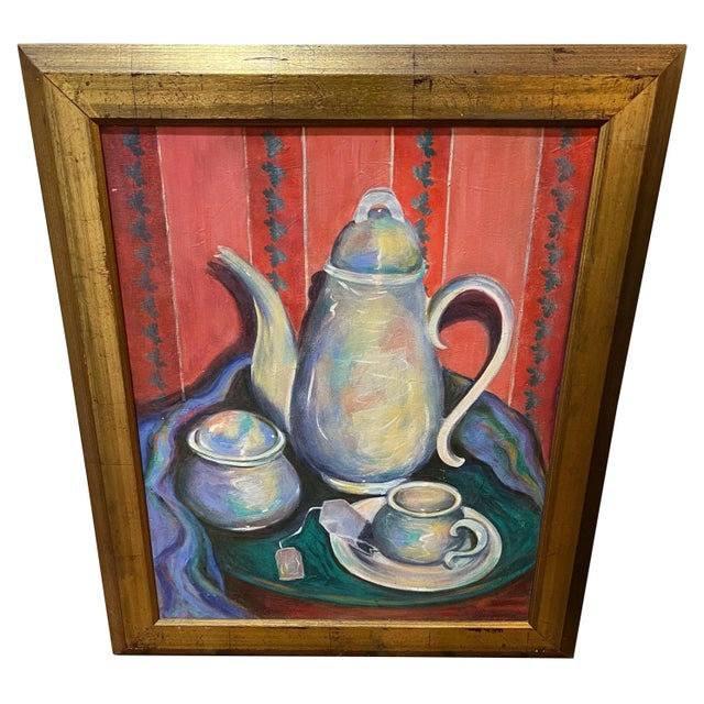 1990s Large Signed Teapot Still Life Painting by Linda Smith For Sale - Image 13 of 13