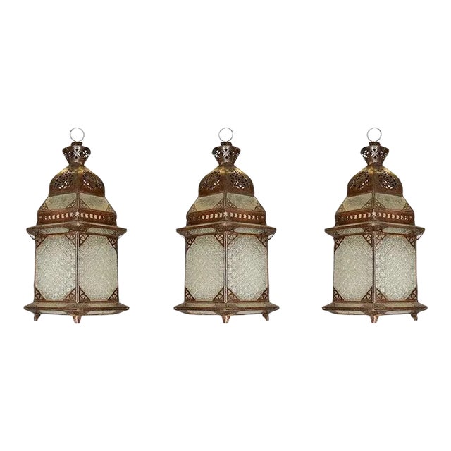 1920s Oriental Style Metal Lanterns - Set of 3 For Sale