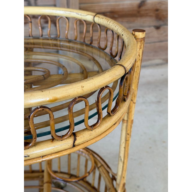 Mid 20th Century Mid-Century Italian Rattan and Bamboo Bar Cart in the Manner of Franco Albini For Sale - Image 5 of 12