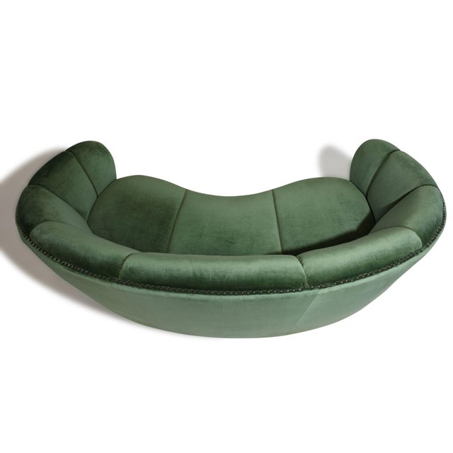 Green Flemming Lassen 1930s Danish Deco Curved Back Settee in Original Green Mohair For Sale - Image 8 of 13