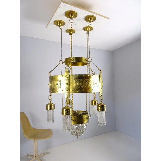 Large Art Nouveau Chandelier in Brass, Vienna, 1890s For Sale - Image 4 of 12